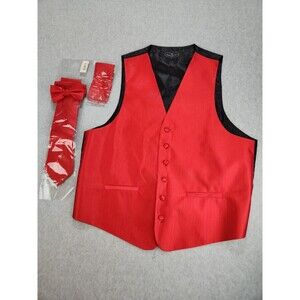 Bruno‎ Piattelli Red Rib Tuxedo Formal 4 Pc Vest Tie Bow Hanky Large prom